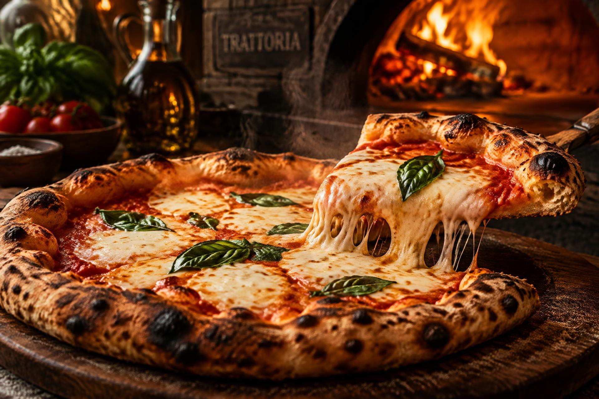 Pizza proaspăt scoasă din cuptorul cu lemne la Trattoria Bonami